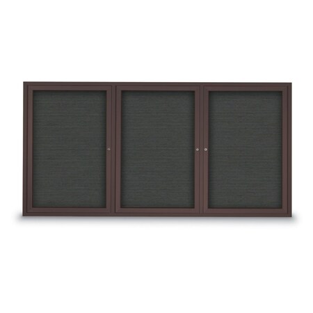 United Visual Products 96"x48" 3-Door Enclosed Outdoor Letterboard, Grey Felt/Bronze UV1163DTD9648-BRONZE-GREY
